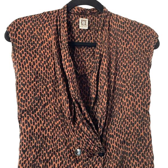 Vintage 100% Silk Leopard Print Top Brown Black Petite Small Anne Klein - Picture 3 of 8